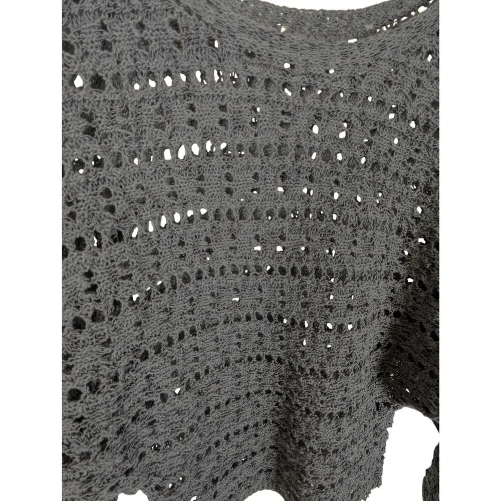 ZARA Open Knit Cropped Batwing Sweater Slate Blue Boho Size S Dolman Sleeve boho